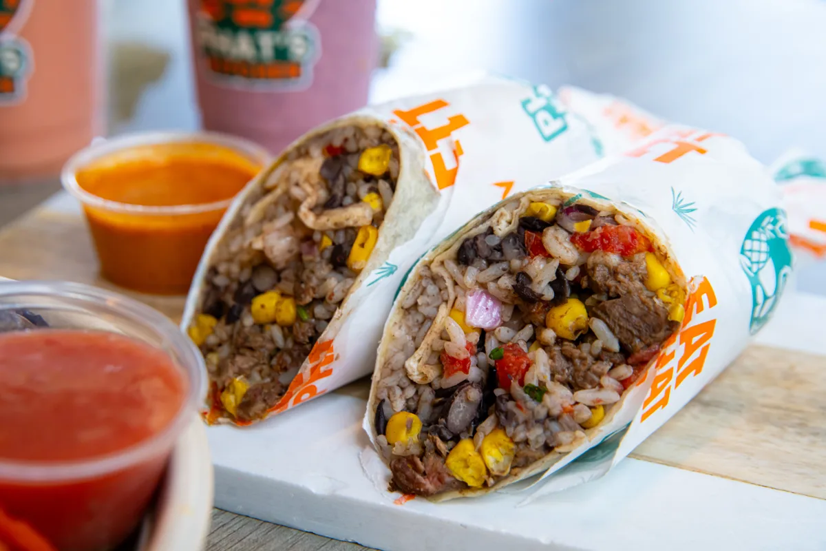 The Burrito — steak, rice, black beans, pico de gallo and corn